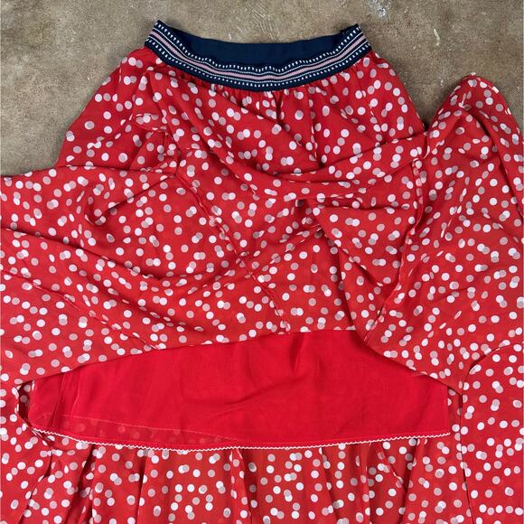 Vanessa Virginia Polka Dot Midi Skirt XSP Red White Handkerchief Hem Boho Flowy - Picture 3 of 8